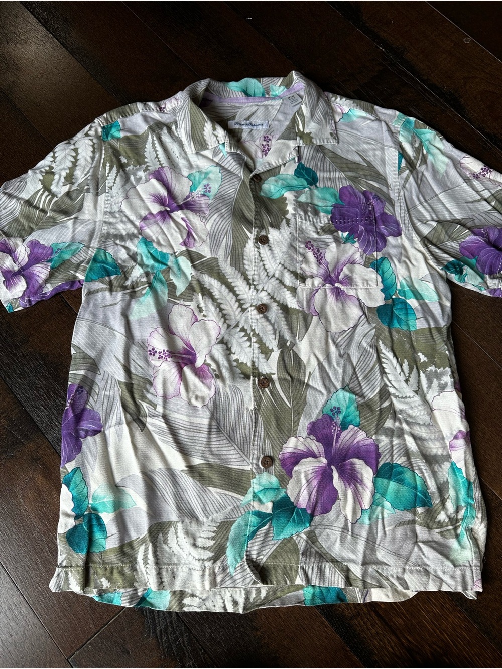 Tommy Bahama Mens Silk Hawaiian Tropical Floral Button Up Shirt Short Sleeve M